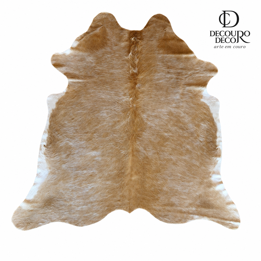 Tapete de pele de boi bege e branco BB955 1,95x1,94m em couro bovino legítimo — fundo branco