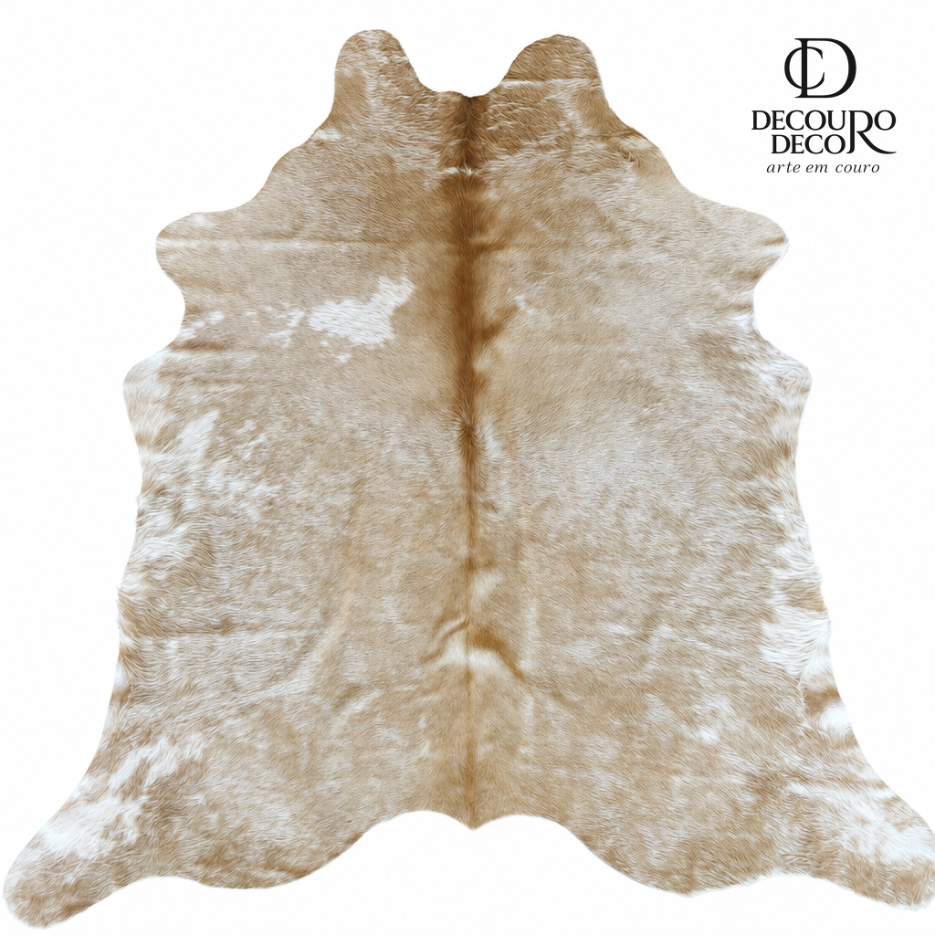 Tapete de pele de boi bege e branco BB959 2,28x2,34m em couro bovino legítimo — fundo branco