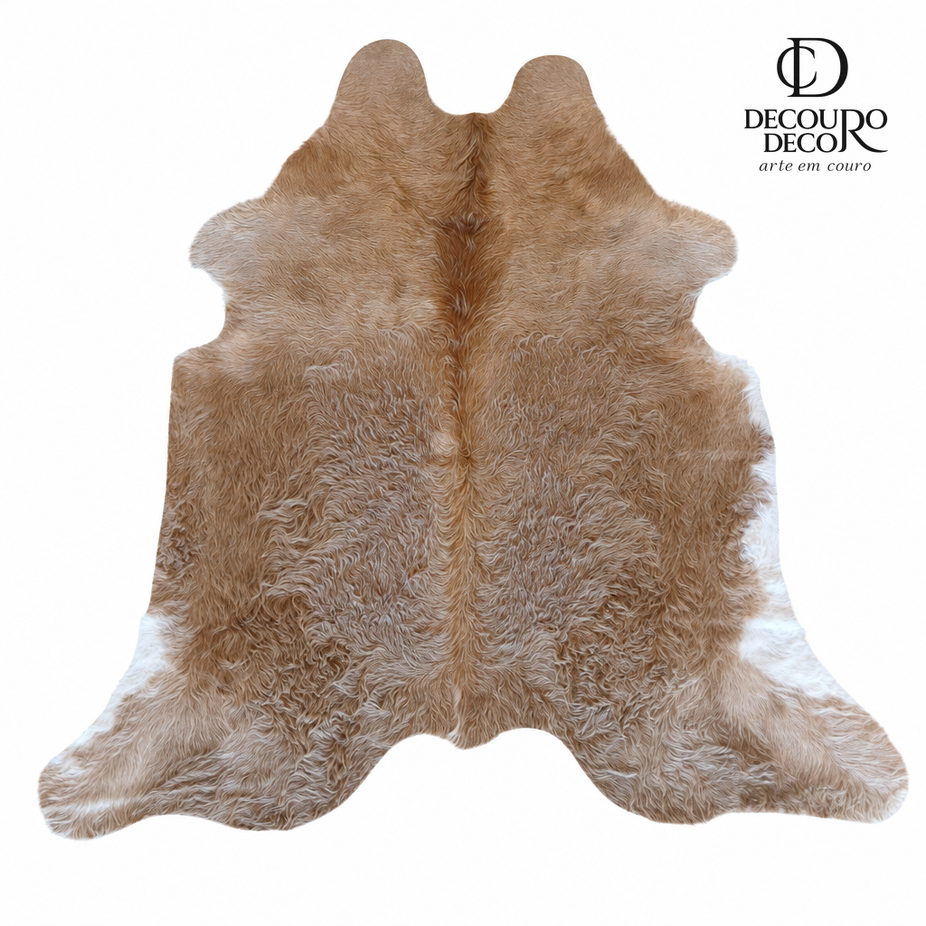 Tapete de pele de boi bege e branco BB966 1,87x1,93m em couro bovino legítimo — fundo branco