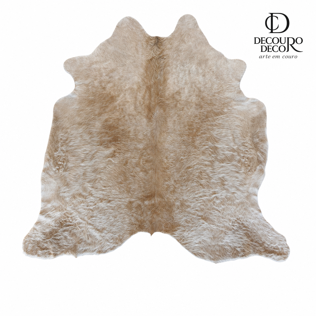 Tapete de pele de boi bege claro pelo alto BC989 2,15x2,10m em couro bovino legítimo — fundo branco