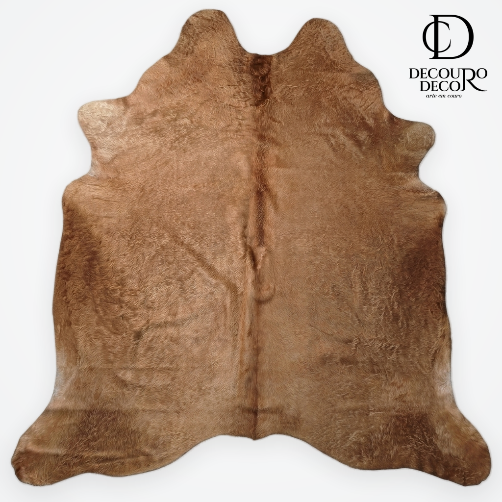 Tapete Bovino Bege Marrom Dourado Pelo Alto BE912 - 2,33x2,09m - Tamanho Grande