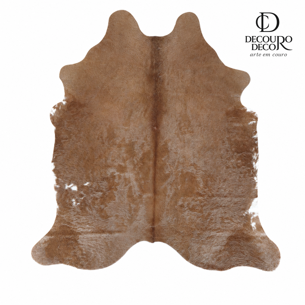 Tapete de pele de boi marrom gold BE977 2,13x2,00m em couro bovino legítimo — fundo branco