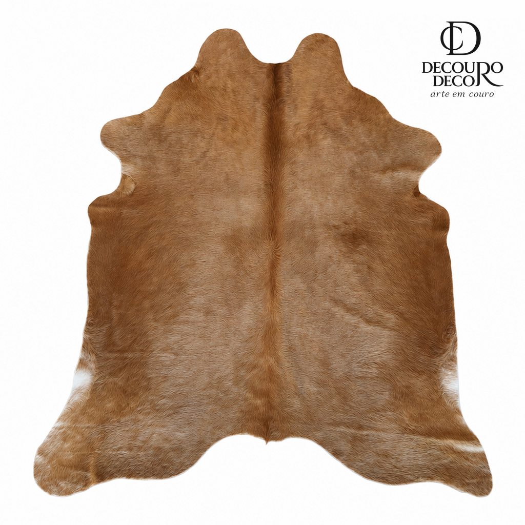 Tapete de pele de boi marrom gold BE985 2,14x2,05m em couro bovino legítimo — fundo branco
