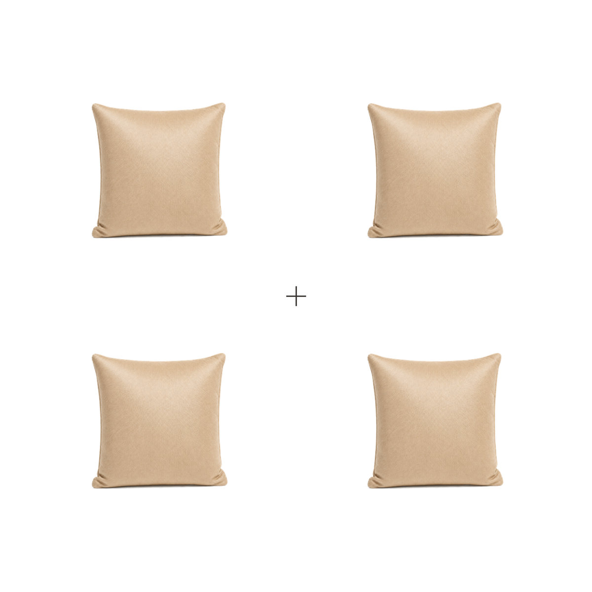 Almofada lisa em couro legítimo bege — kit com 4 almofadas — enquadramento completo