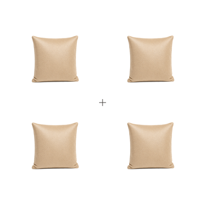 Almofada lisa em couro legítimo bege — kit com 4 almofadas — enquadramento completo