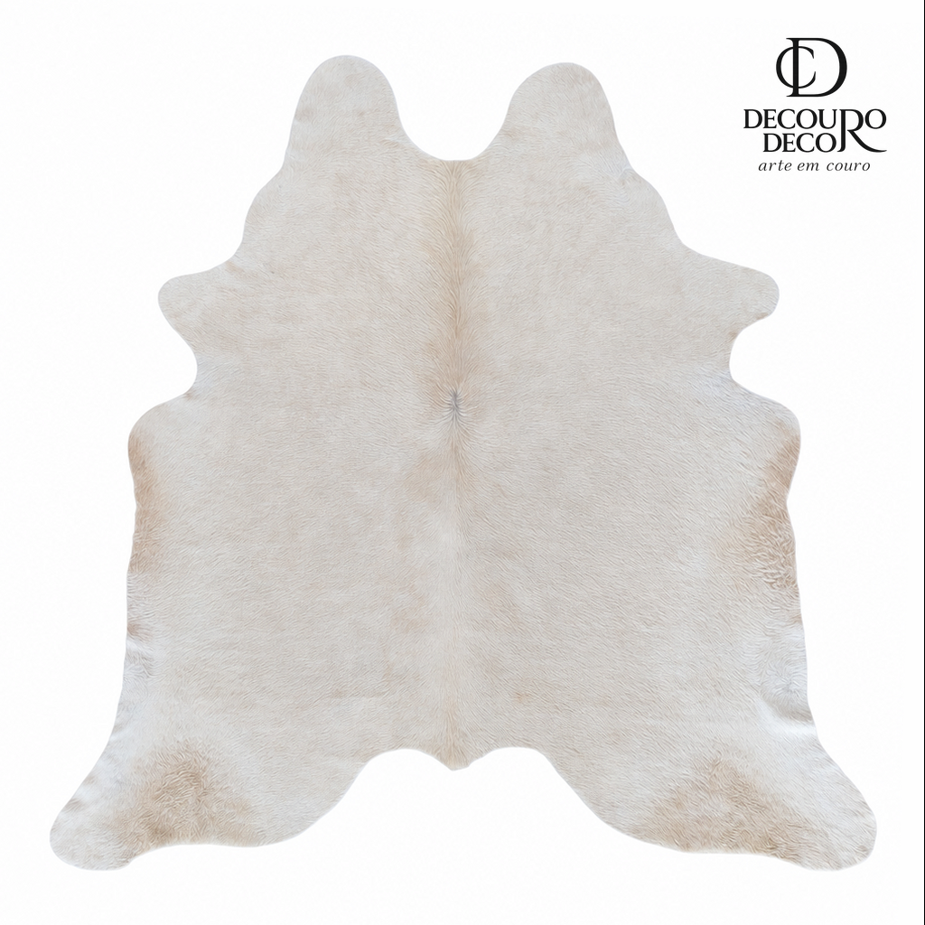 Tapete de pele de boi branco pelo curto BRA1046 1,94x2,20m em couro bovino legítimo — fundo branco