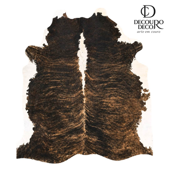 Tapete Bovino Natural Brazino Escuro - Linha Premium I BZE453 I 2,28 x 2,01m em Couro Legítimo - Tamanho Grande