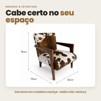 DECOURO · Poltrona Alice em Couro Bovino Natural — Medidas e características