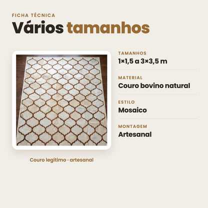 DECOURO · Tapete de Couro Mosaico Córdoba - Off White, Bege Claro e Contorno Bege Escuro — Características