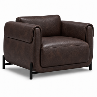 Poltrona Plush Café em Couro Legítimo com Base em Aço Carbono