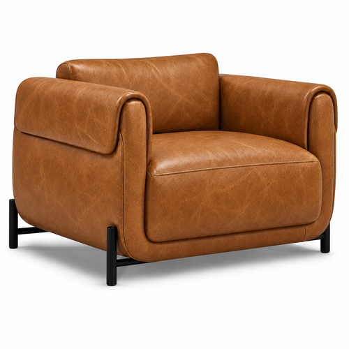 Poltrona Plush Caramelo: 1 poltrona em couro legítimo