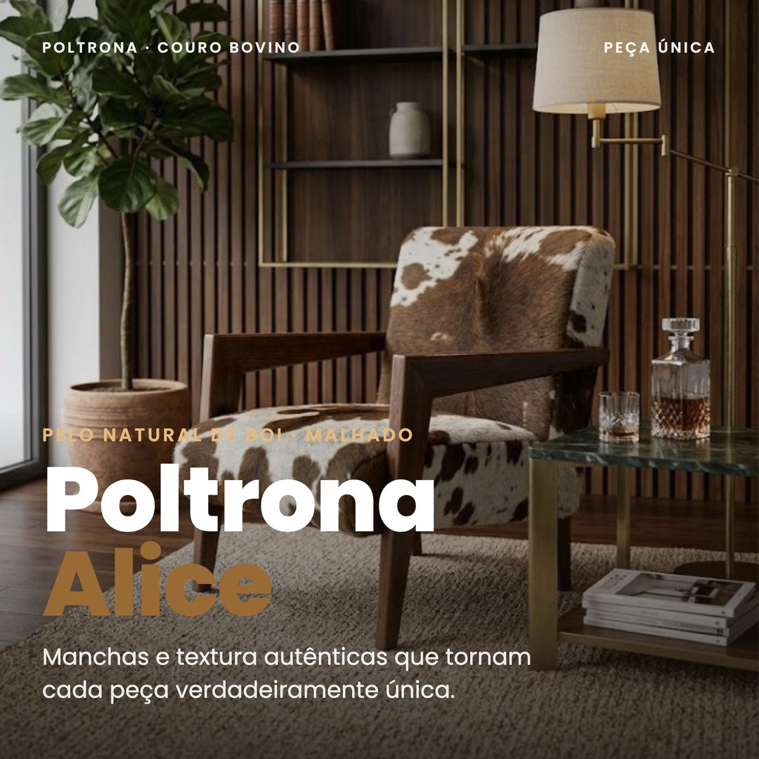 DECOURO · Poltrona Alice em Couro Bovino Natural — Hero