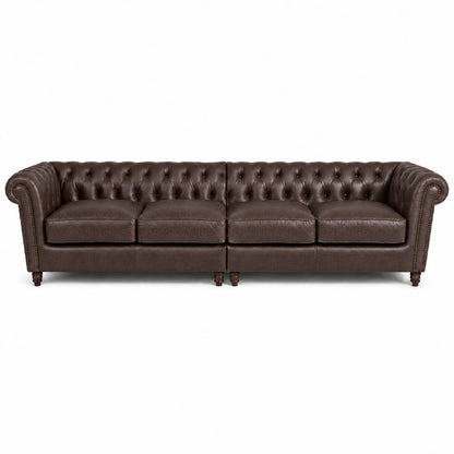 Sofá Chesterfield Café 4 lugares bipartido, 286 cm, dois módulos