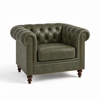 Poltrona Inglesa Chesterfield Verde Esmeralda em Couro Legítimo Parafinado