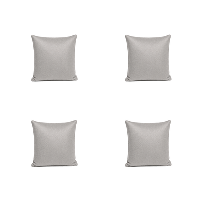 Almofada lisa em couro legítimo cinza-claro — kit com 4 almofadas — enquadramento completo