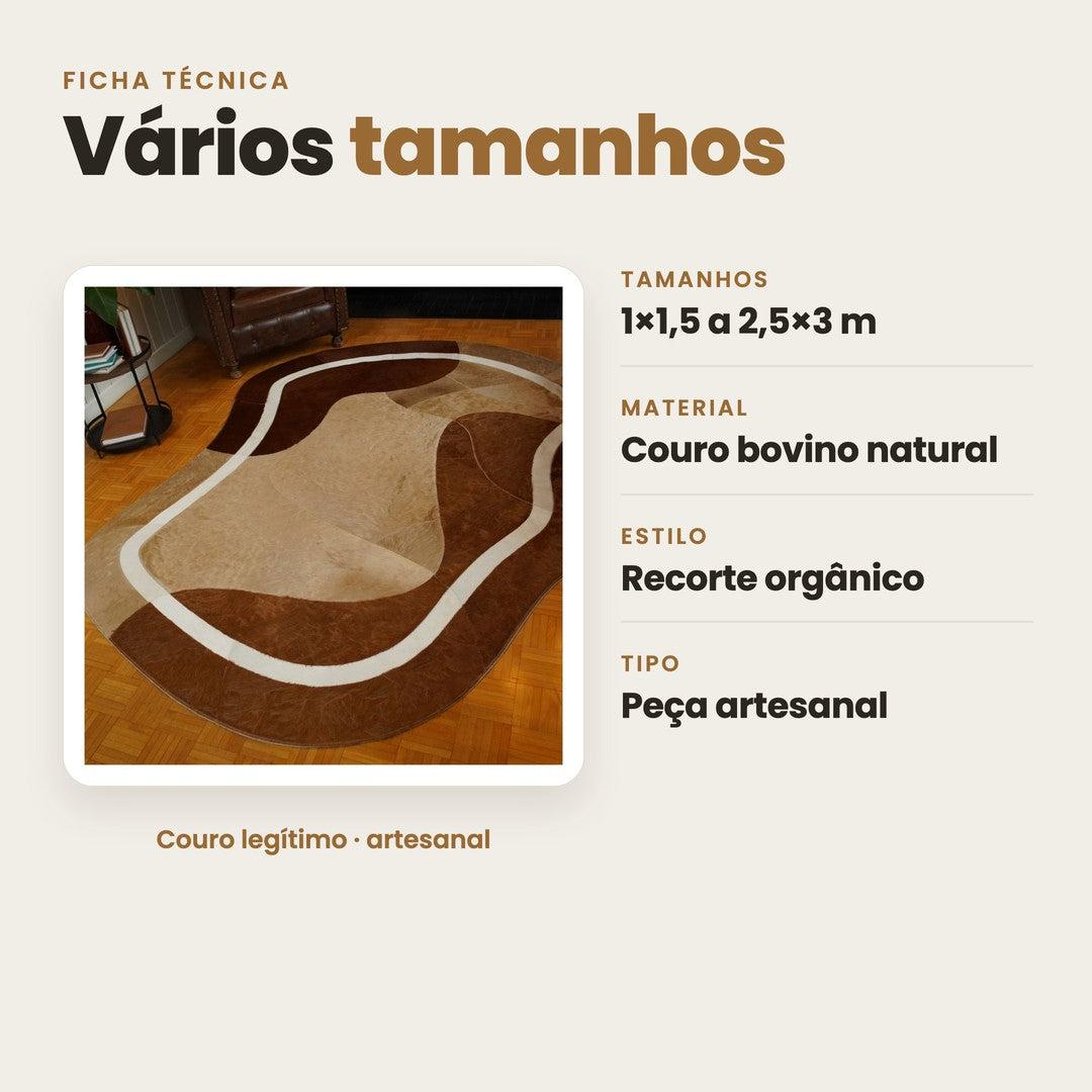 DECOURO · Tapete de Couro Orgânico Ondas Terracota e Creme — Características