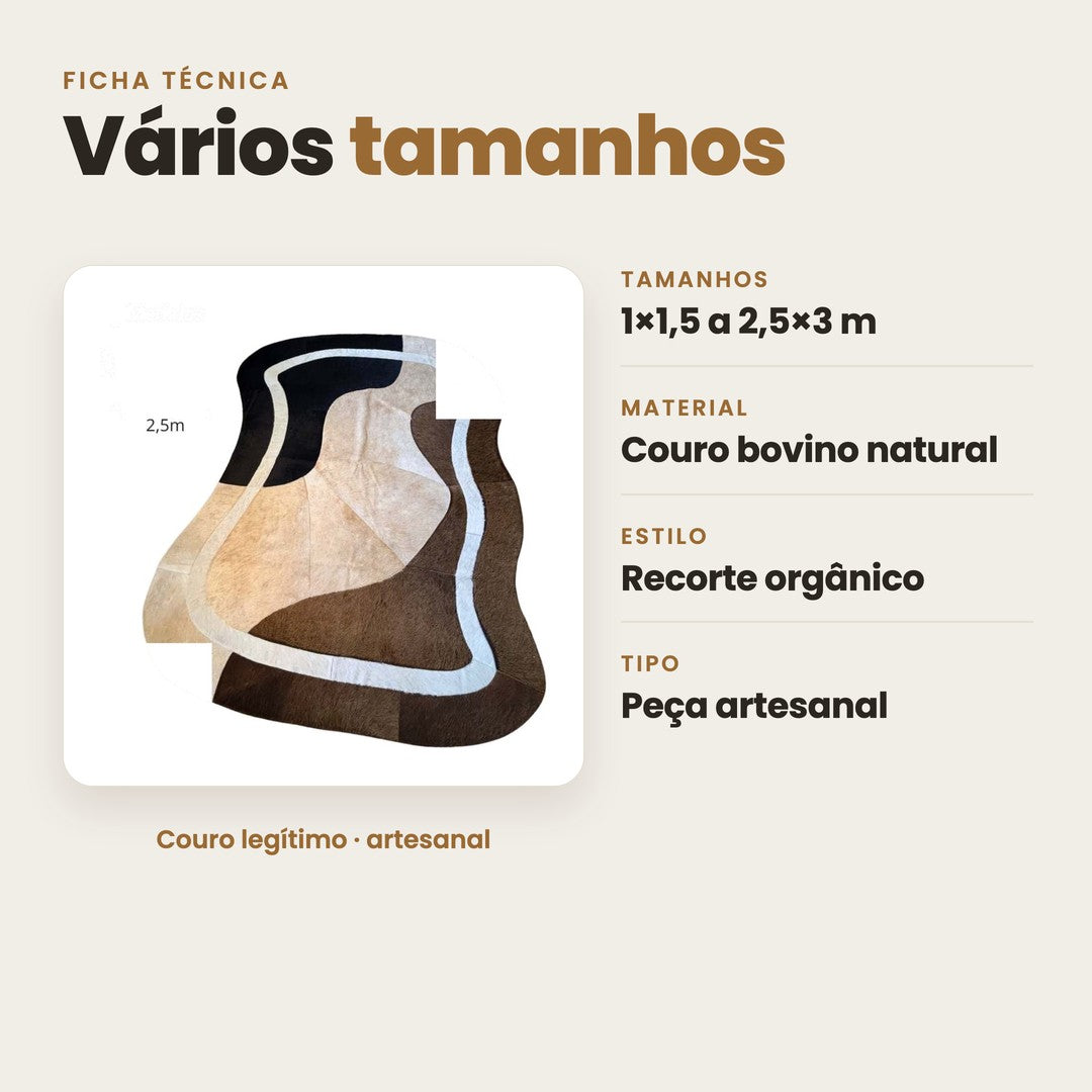 DECOURO · Tapete de Couro Orgânico Ondas Preto, Bege e Marrom — Características
