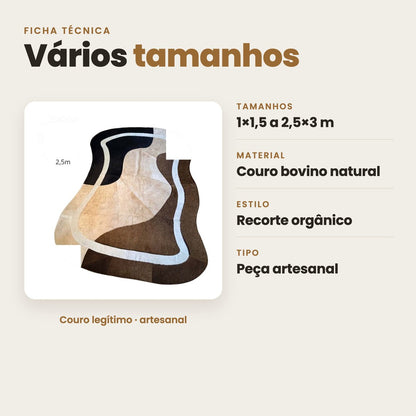 DECOURO · Tapete de Couro Orgânico Ondas Preto, Bege e Marrom — Características