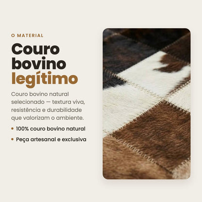 DECOURO · Tapete Berlim - Preto/Branco/Marrom Couro Legítimo - Módulo 10x10cm — Material
