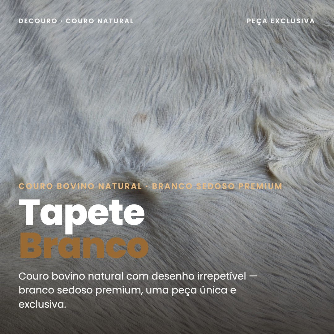 DECOURO · Tapete Bovino Branco Sedoso - Linha Premium I BRA846 I 2,03x2,10m em Couro Legítimo — Hero