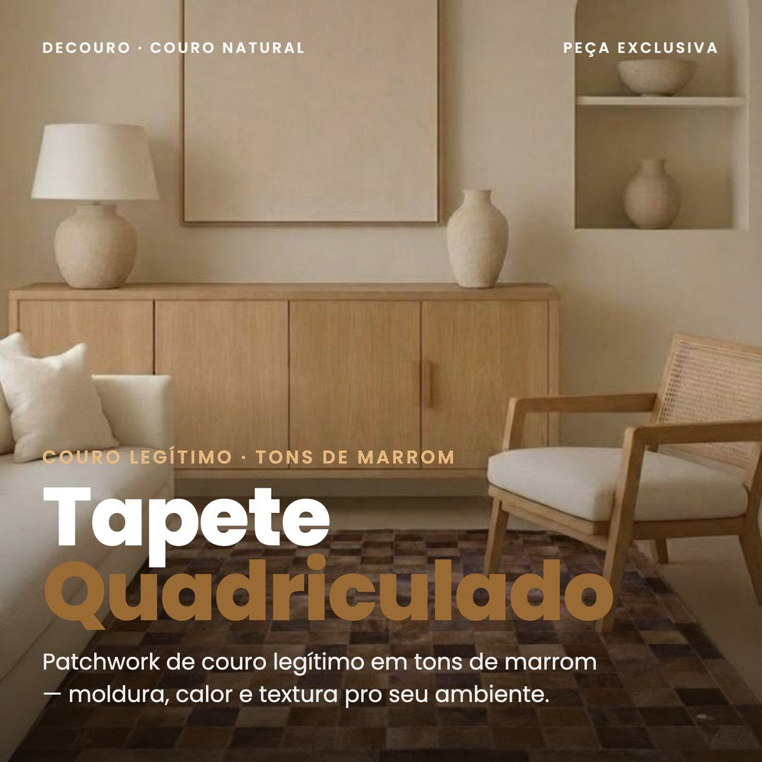 DECOURO · Tapete de Couro Quadriculado Tons de Marrom — Hero