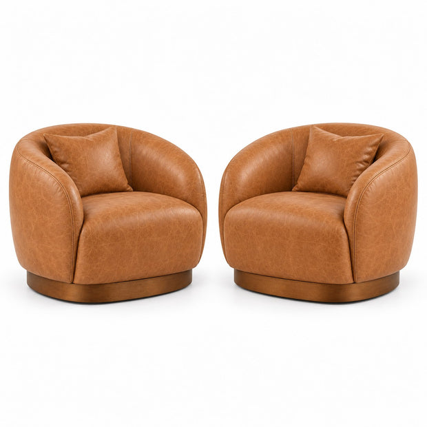 Poltrona Belt Caramelo em Couro Naturale Premium Tamanho Grande — versão 2 Poltronas + 2 Almofadas