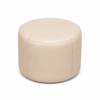 Puff Redondo em Couro Premium Liso Naturale off-white