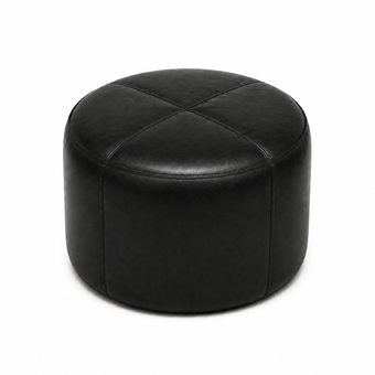 Puff Redondo em Couro Premium Liso Naturale Preto