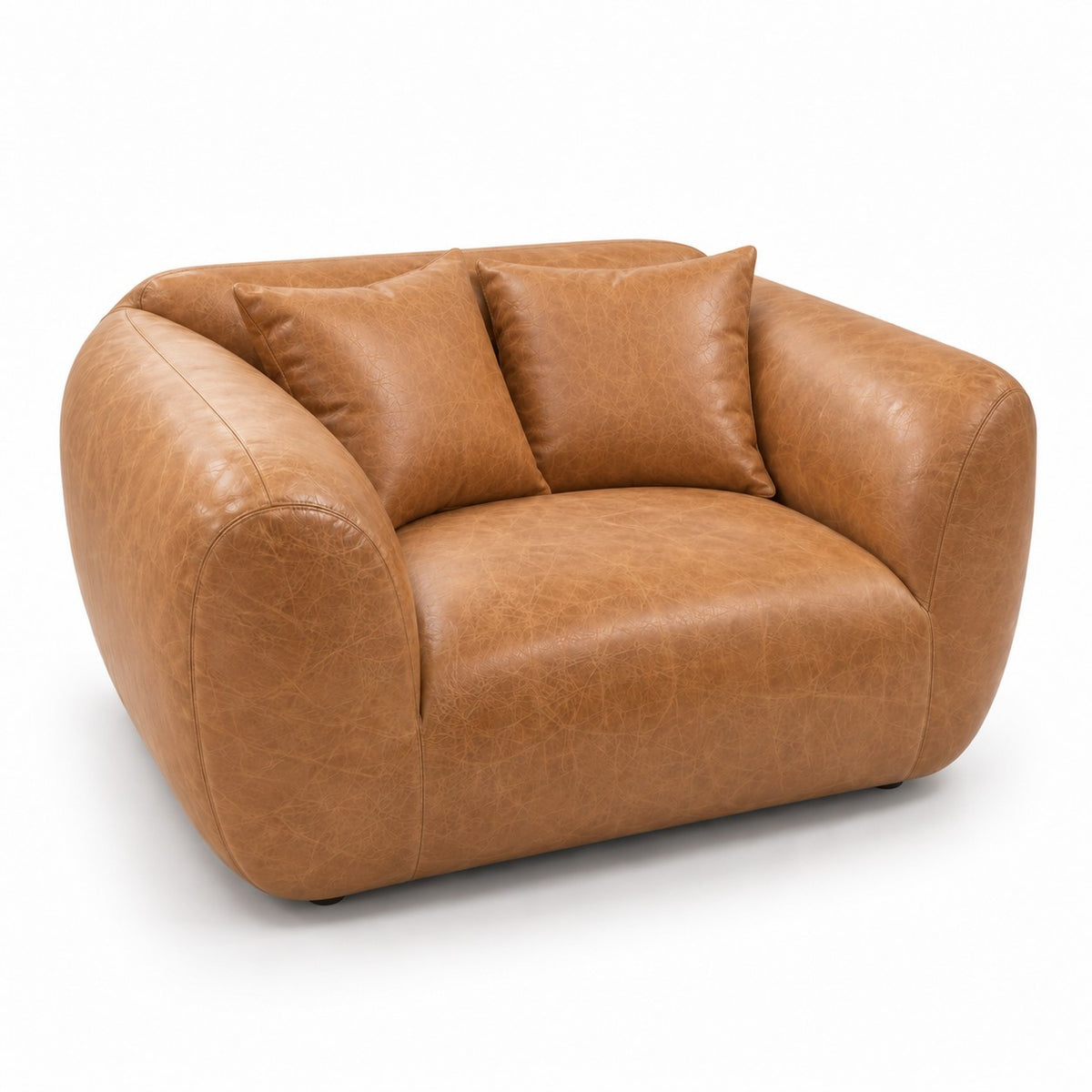 Poltrona Ventura Caramelo em Couro Naturale Premium — uma poltrona com duas almofadas