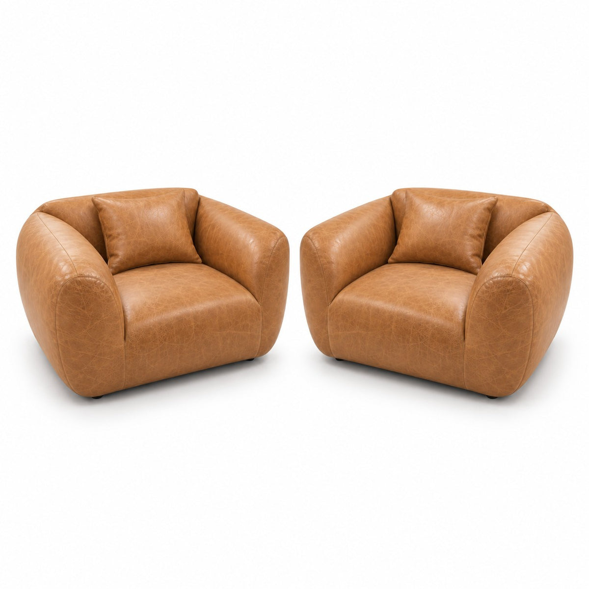Poltrona Ventura Caramelo em Couro Naturale Premium — duas poltronas e duas almofadas