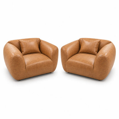 Poltrona Ventura Caramelo em Couro Naturale Premium — duas poltronas e duas almofadas