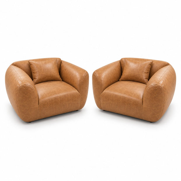 Poltrona Ventura Caramelo em Couro Naturale Premium Tamanho Grande — versão 2 Poltronas + 2 Almofadas