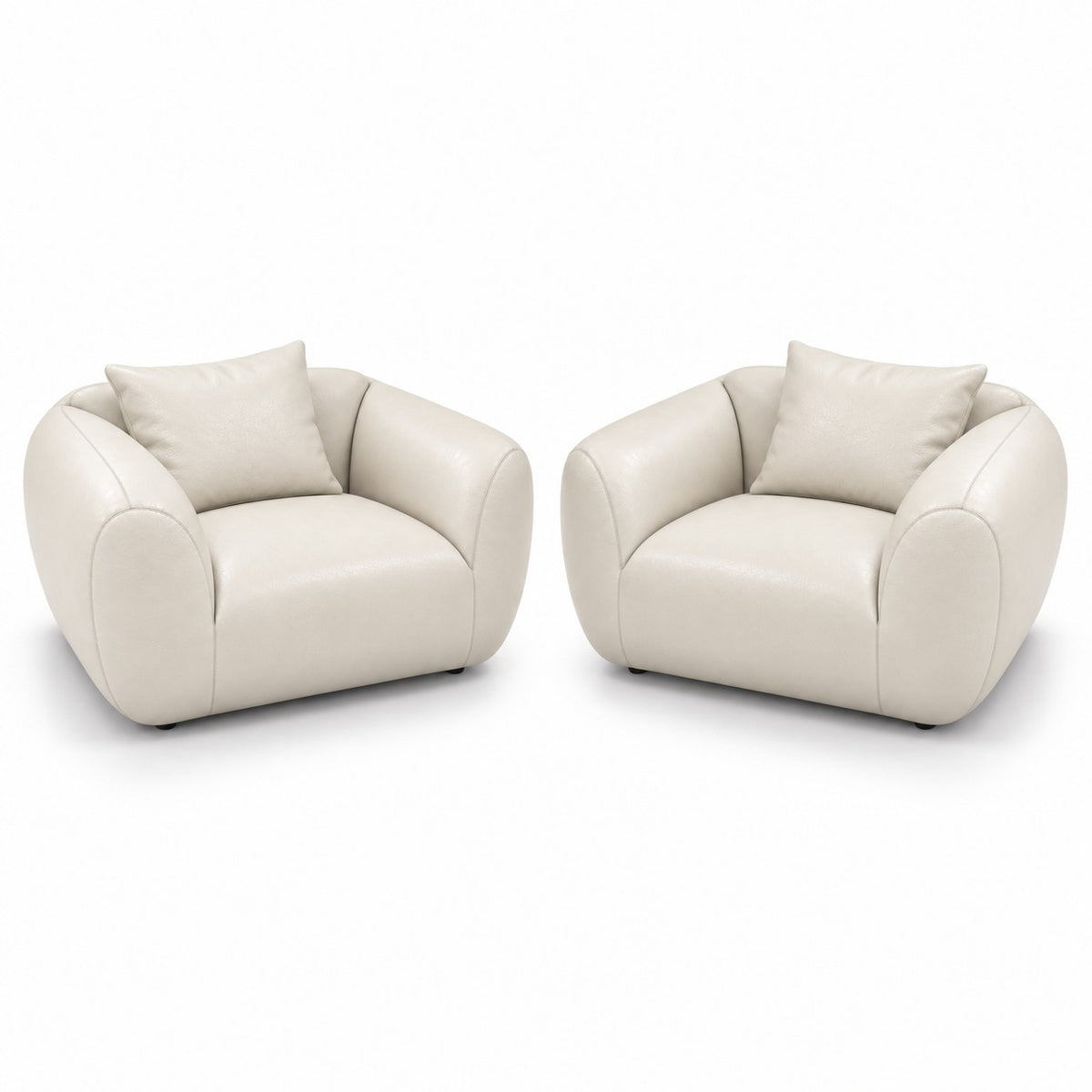 Poltrona Ventura Off White em Couro Naturale Premium — duas poltronas e duas almofadas