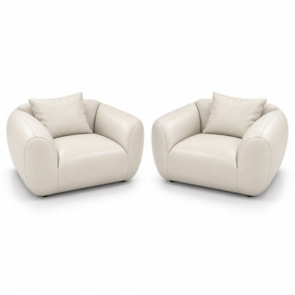 Poltrona Ventura Off White em Couro Naturale Premium — duas poltronas e duas almofadas