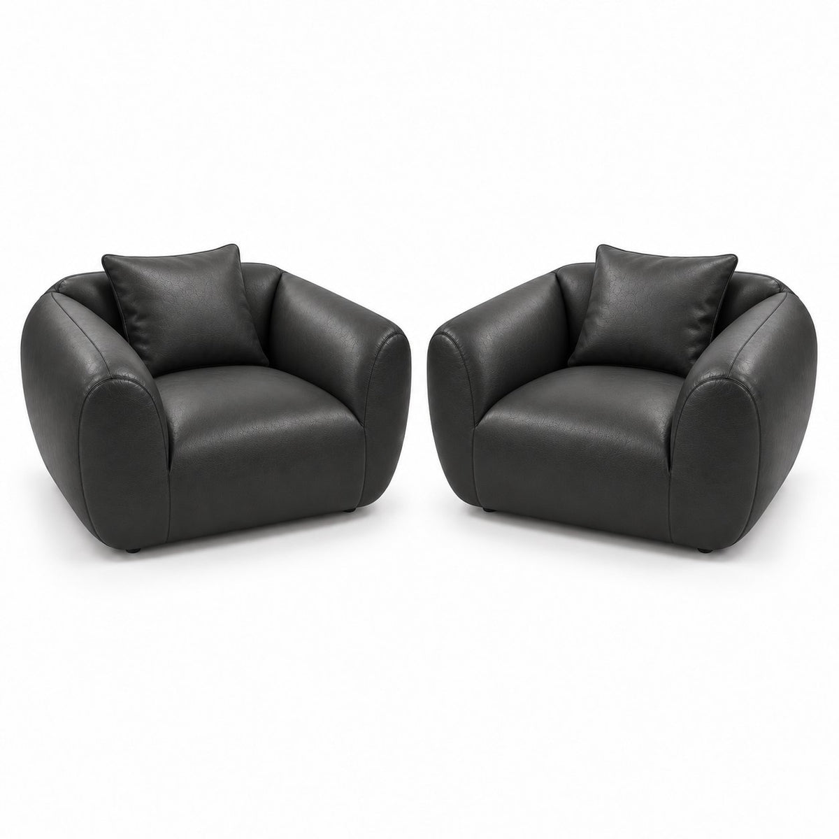 Poltrona Ventura Preto Grafite em Couro Naturale Premium — duas poltronas e duas almofadas