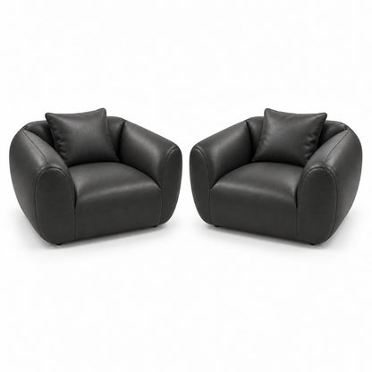 Poltrona Ventura Preto Grafite em Couro Naturale Premium — duas poltronas e duas almofadas