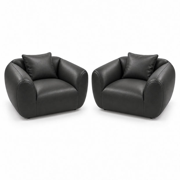 Poltrona Ventura Preto Grafite em Couro Naturale Premium Tamanho Grande — versão 2 Poltronas + 2 Almofadas