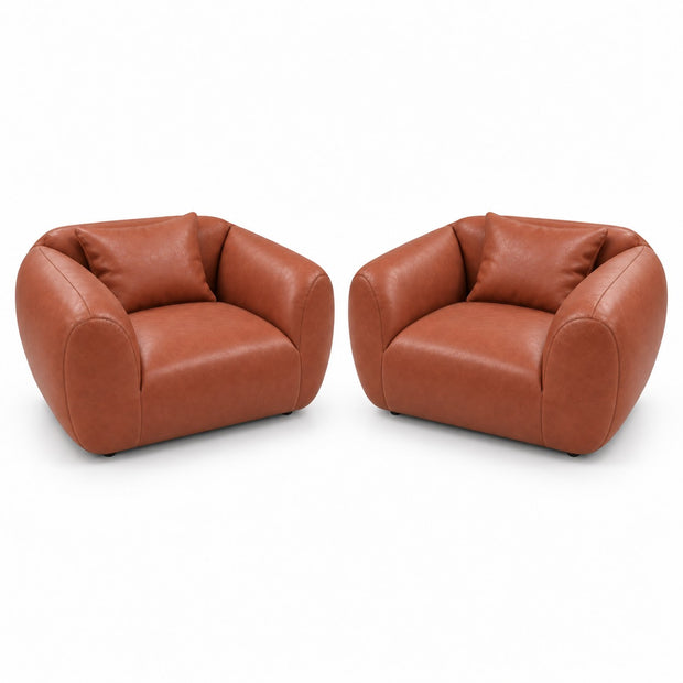 Poltrona Ventura Terracota em Couro Naturale Premium Tamanho Grande — versão 2 Poltronas + 2 Almofadas