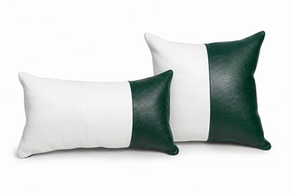 Conjunto com 02 Almofadas DUE em Couro Legítimo Verde Esmeralda e Branco Couro La Paz Legítimo