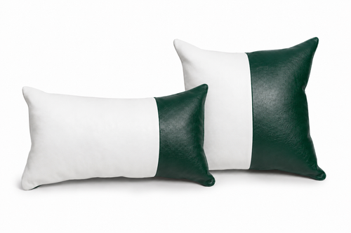 Conjunto com 02 Almofadas DUE em Couro Legítimo Verde Esmeralda e Branco Couro La Paz Legítimo