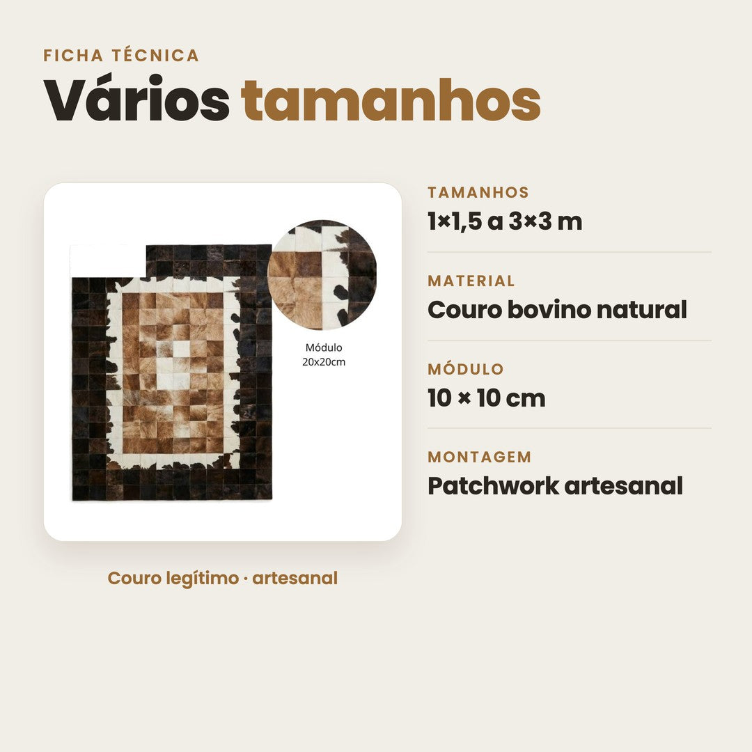 DECOURO · Tapete Berlim - Preto/Branco/Marrom Couro Legítimo - Módulo 10x10cm — Características