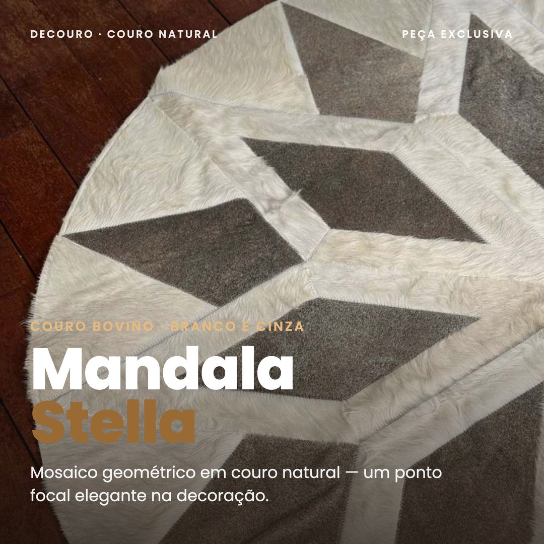 DECOURO · Tapete Mandala Stella - Branco e Cinza em Couro Legítimo — Hero