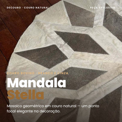 DECOURO · Tapete Mandala Stella - Branco e Cinza em Couro Legítimo — Hero