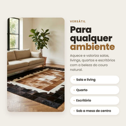 DECOURO · Tapete Berlim - Preto/Branco/Marrom Couro Legítimo - Módulo 10x10cm — Versatilidade