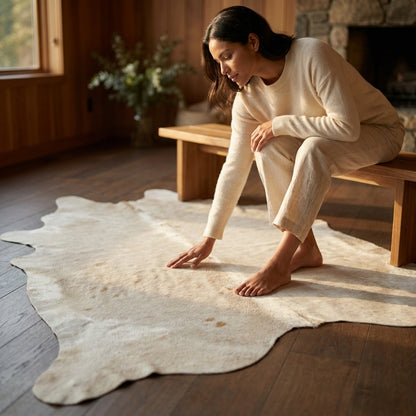 Tapete Bovino Branco Sedoso - Linha Premium I BRA846 I 2,03x2,10m em Couro Legítimo em ambiente