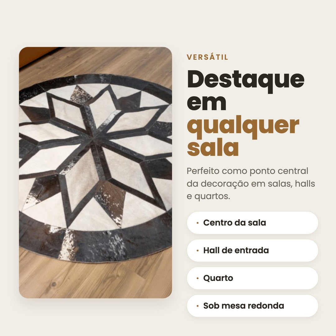 DECOURO · Tapete Mandala Noturna em Couro Legítimo — Versatilidade