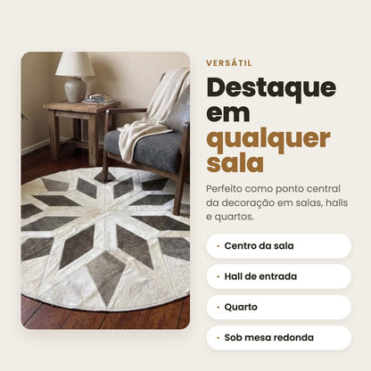 DECOURO · Tapete Mandala Stella - Branco e Cinza em Couro Legítimo — Versatilidade