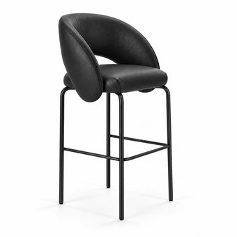 Banqueta Sephora em Couro 100% Legítimo Preto
