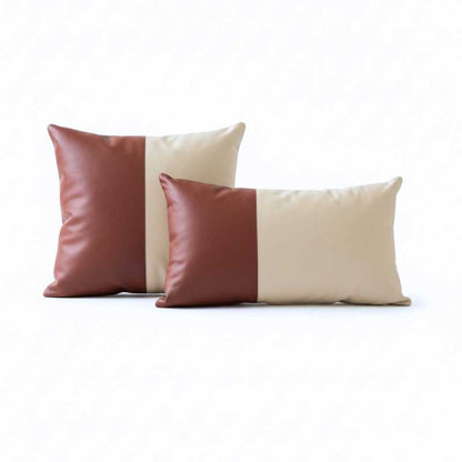 Conjunto com 02 Almofadas DUE em Couro Terracota e Pérola