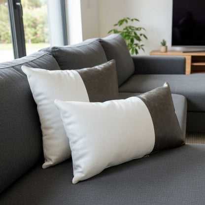 Conjunto com 02 Almofadas DUE em Couro Grafite e Branco